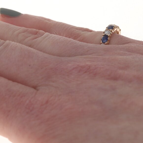 Yellow Gold Dia Sapp Edwardian Band 14k Old Mine 2.77ctw Antique Wed Ring 4 1/4 - Picture 4 of 5